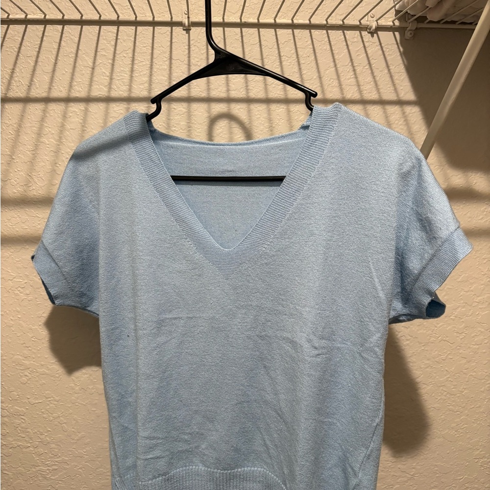 Light Blue V-Neck Women's Top